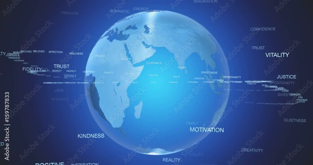 Earth rotating surrounded by positive words particles with alpha channel Earth rotating surrounded by positive words particles with alpha channel