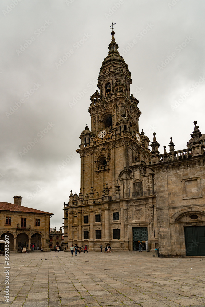 The cathedral of Santiago de Compostela in Santiago, Spain with copy space