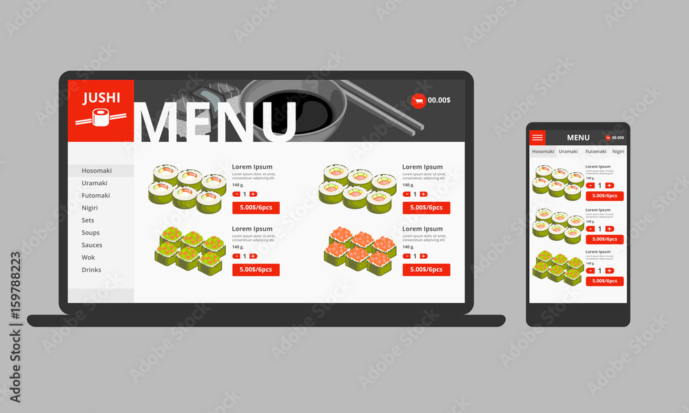 Naklejka premium Japanese Food Online Shop Concept