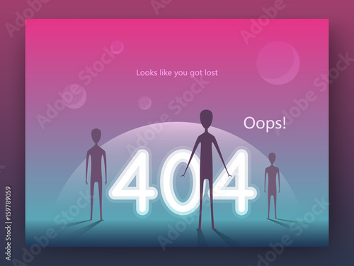 Error 404 page concept. Arrival of aliens on Earth in a modern flat style. Template for web page. Vector EPS 10