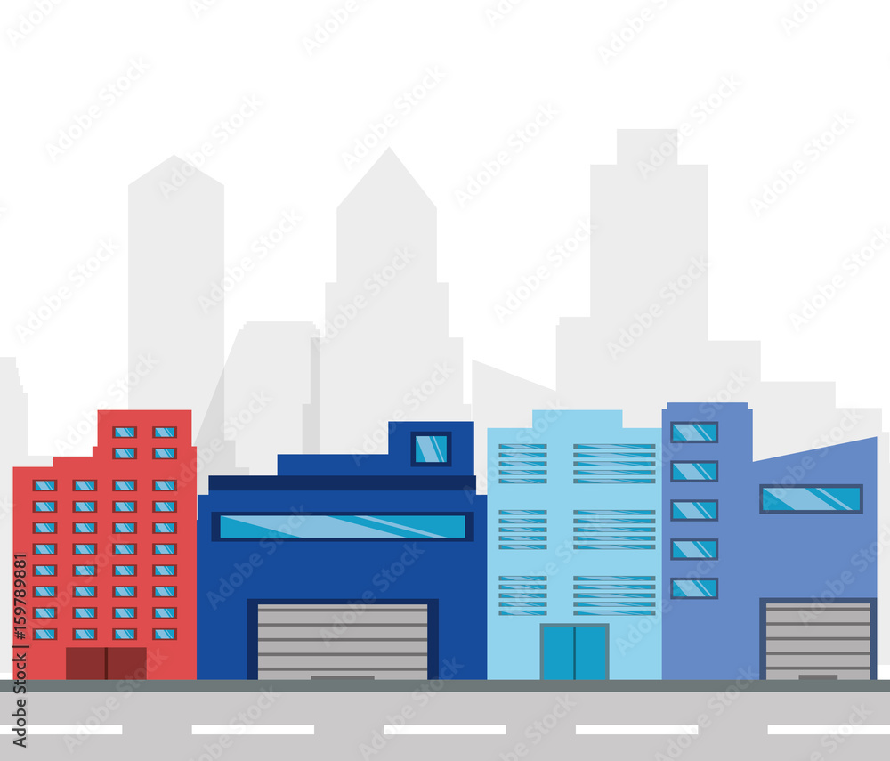 cityscape building with street metropolis vector illustration
