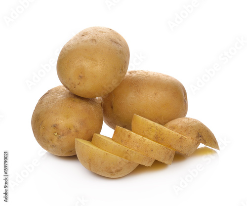 Sliced potatoes on a white background.