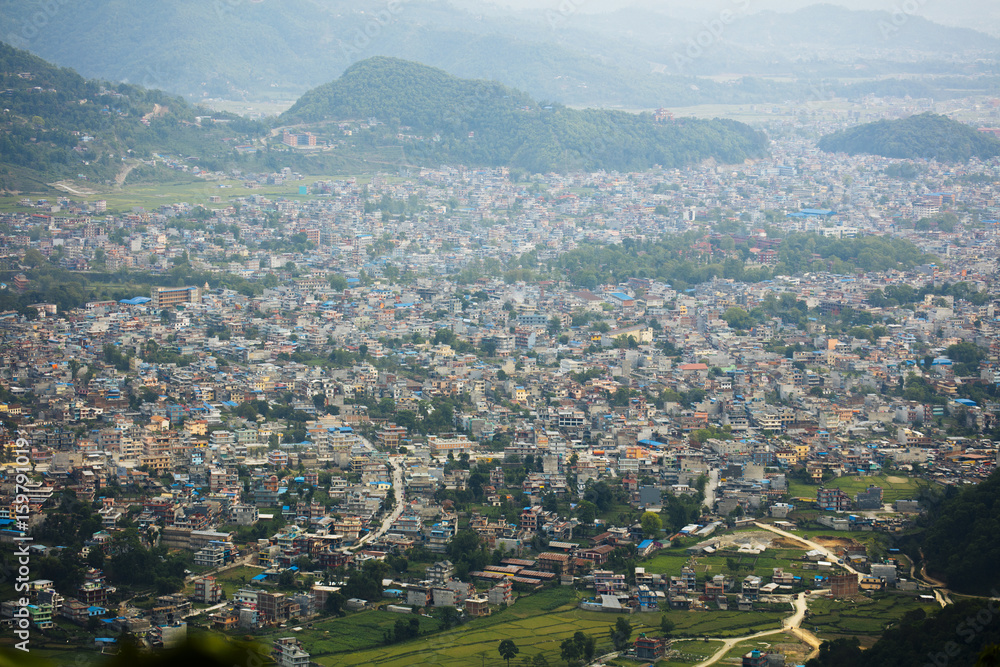 High view of city, Pokhara, Nepal.
