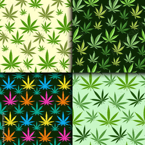 Green marijuana background vector illustration seamless pattern marihuana leaf herb narcotic textile