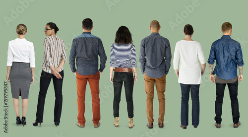 Obraz na plátně Group of Diverse People Turn Back Side Set Studio Isolated