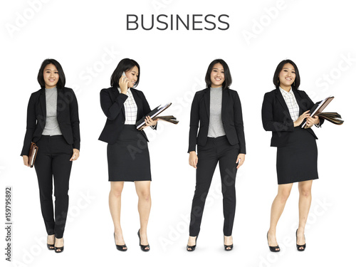 Business Woman Working Set Gesture Studio Isolated