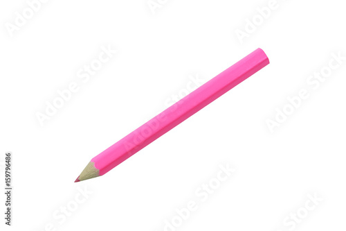Wooden pink crayon or Color pencil isolated on white background.