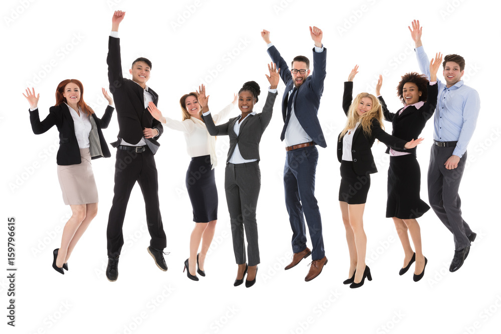 Excited Businesspeople Raising Their Hands