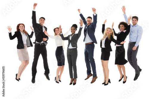 Excited Businesspeople Raising Their Hands