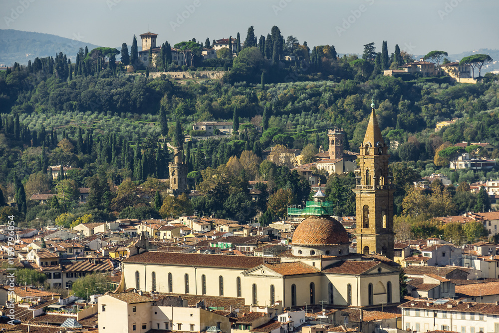 Basilica of the Holy Spirit and surrounding hills. Florence, Italy, Europe