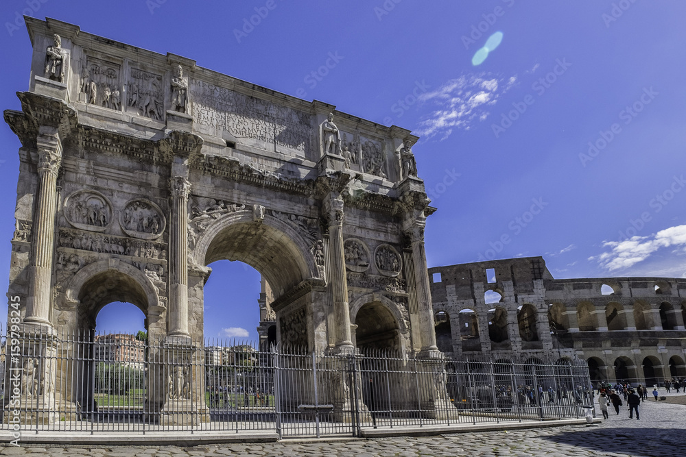 The Arch of Constantine with the Colosseum in the background, Rome, Italy