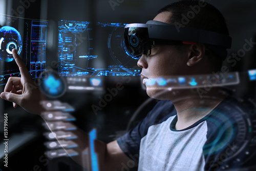 Men playing virtual reality with hololens