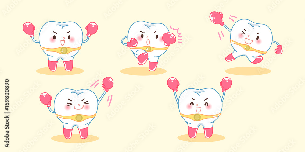 cute cartoon tooth wear boxing