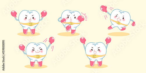 cute cartoon tooth wear boxing