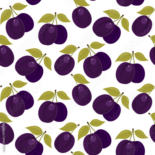 A ripe plum.  Seamless fabric. Isolated white background. Stock vector.