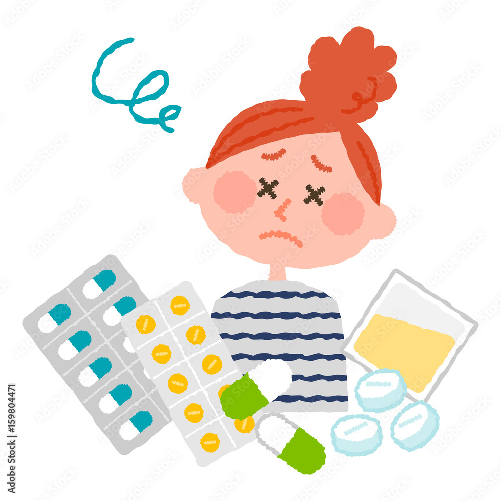 vector illustration of a woman who are tired of many medicines vector illustration of a woman who are tired of many medicines