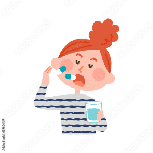 vector illustration of a woman taking medicines