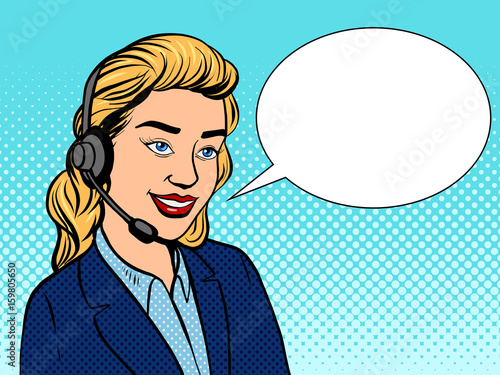 Tech support girl pop art vector illustration