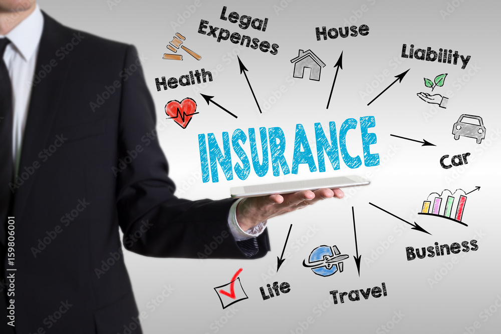 Insurance concept with young man holding a tablet computer. Insurance concept with young man holding a tablet computer.