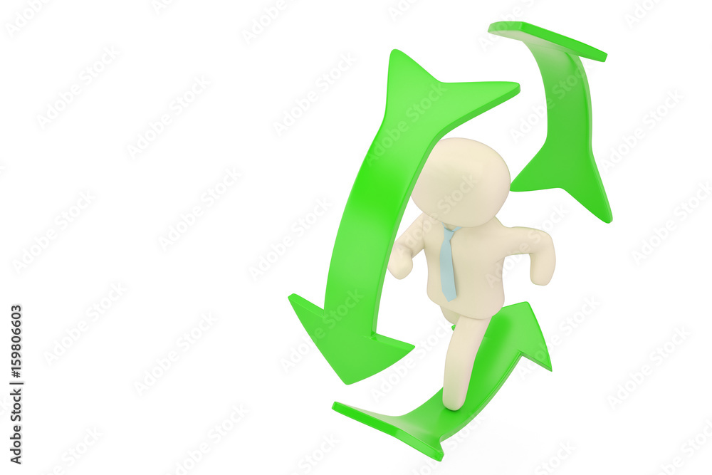 A human character run in the green ring arrows 3d illustration. A human character run in the green ring arrows 3d illustration.