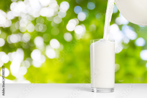 A glass of milk on a natural background