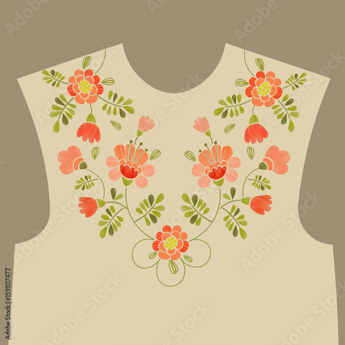 Embroidery ethnic neckline floral pattern. Embroidery trendy design.