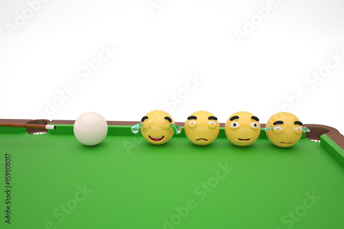 Funny Snooker with Emojis Balls 3d illustration.