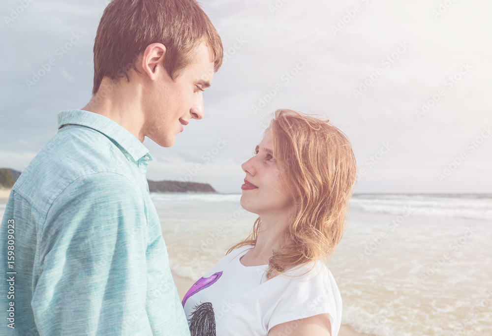 Couple people or tourist from europe with happy and relax time on the tropical beach at Karon, Phuket province, Thailand