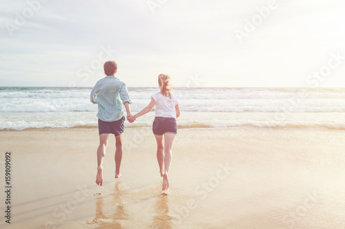 Couple people or tourist from europe with happy and relax time on the tropical beach at Karon, Phuket province, Thailand