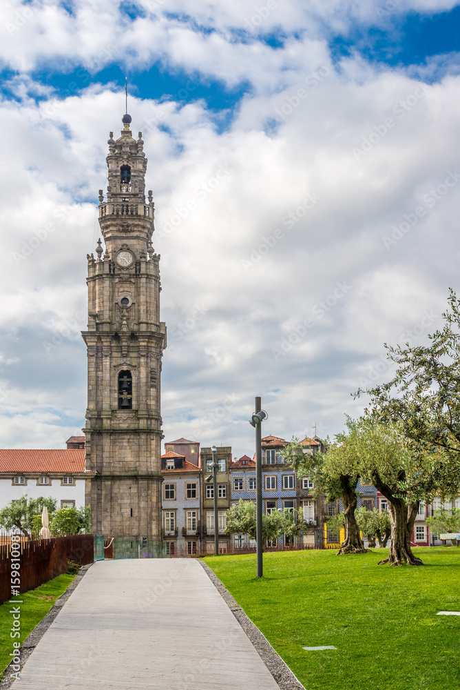 Bell tower Clerigos in the streets of Porto - Portugal