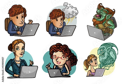 people using laptop computer and troll