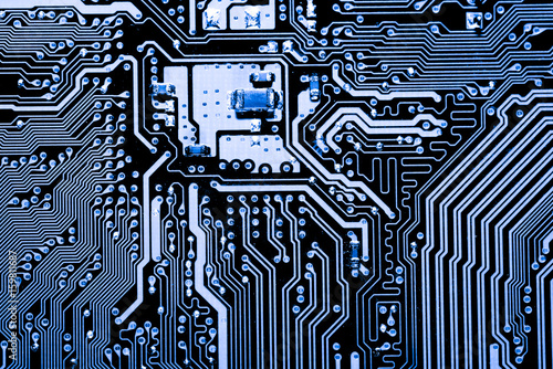 Abstract close up of Electronic Circuits in Technology on Mainboard computer background (logic board,cpu motherboard,Main board,system board,mobo)