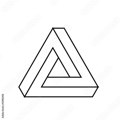 Penrose triangle icon. Geometric 3D object optical illusion. Black outline vector illustration.