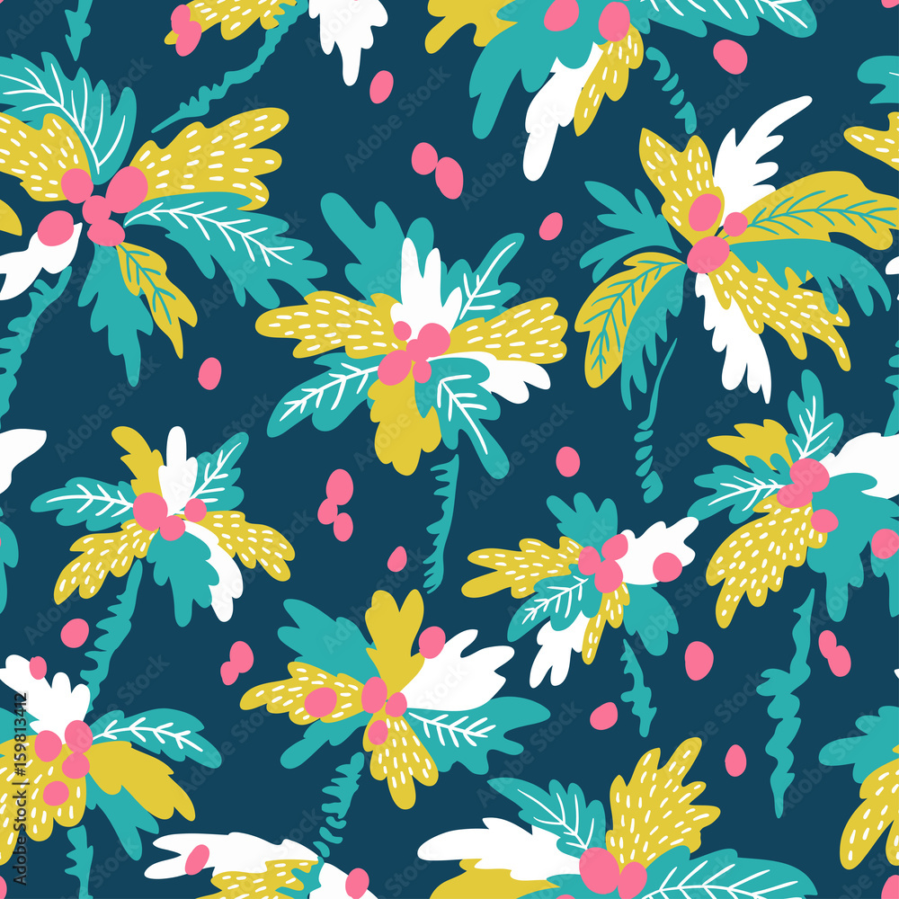 Vector seamless pattern with silhouettes tropical coconut palm trees ...