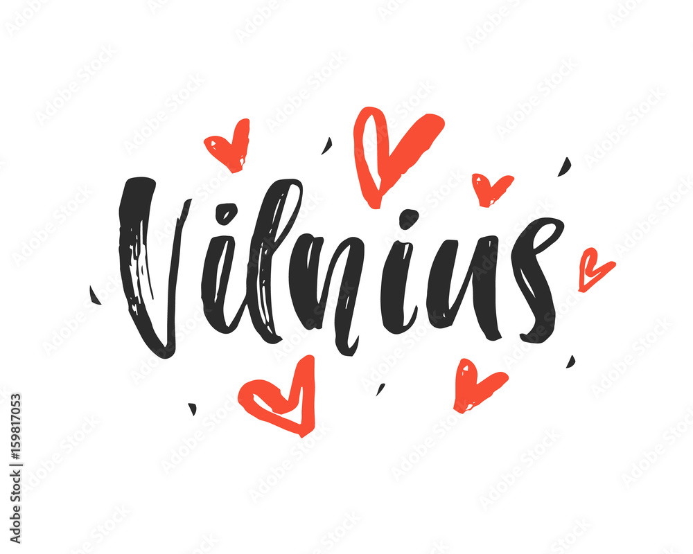 Fototapeta premium Vilnius. Modern city hand written brush lettering