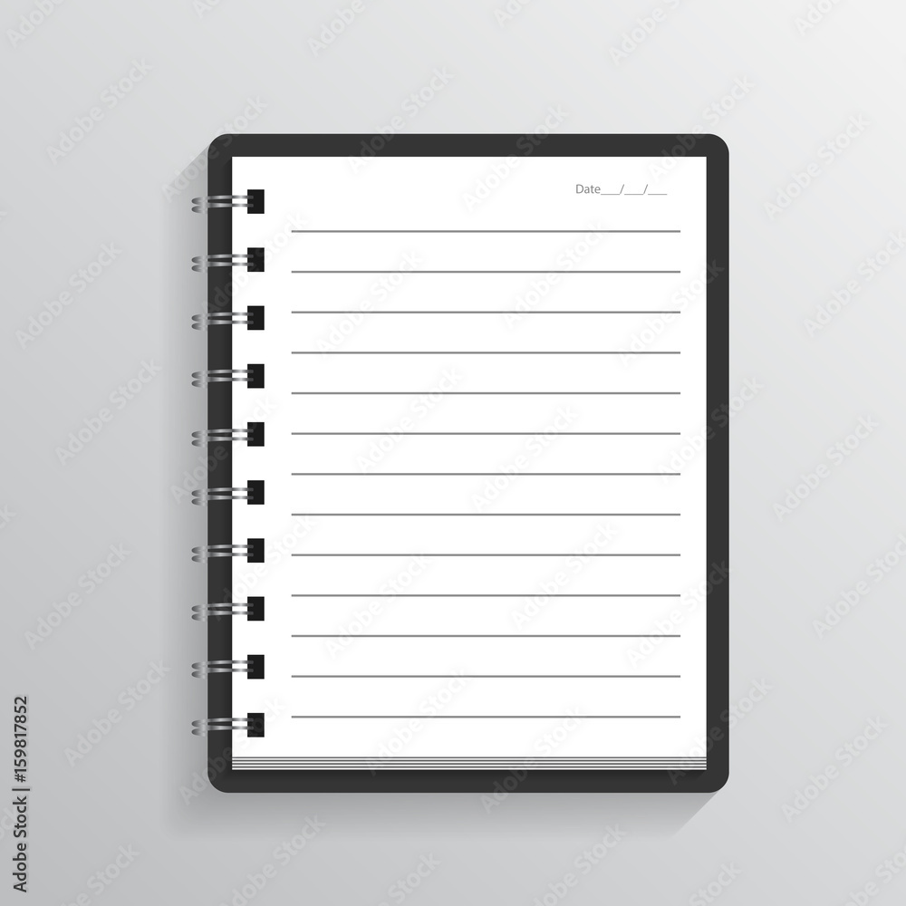 Blank realistic spiral notepad notebook isolated on gray background. Vector illustrator Blank realistic spiral notepad notebook isolated on gray background. Vector illustrator