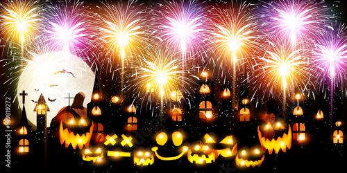 ハロウィン　花火　かぼちゃ　背景