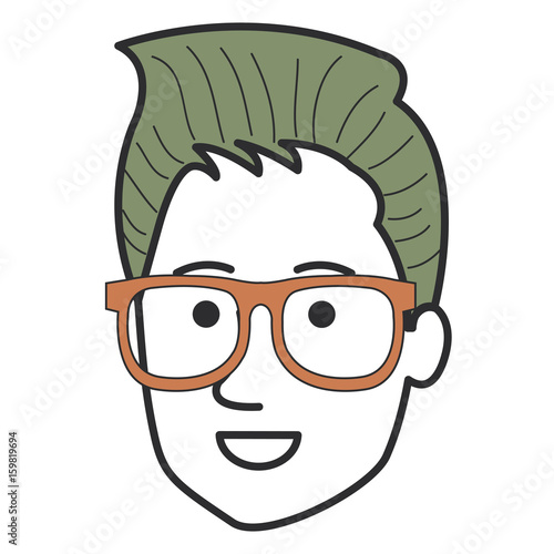 young man head avatar character vector illustration design