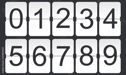 Digital flip numbers on dark background. Countdown digits. Vector illustration