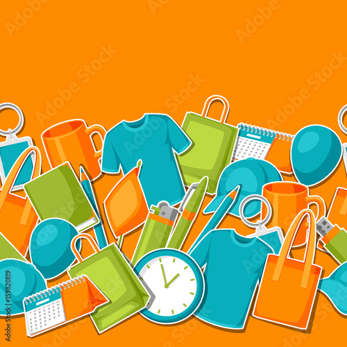 Seamless pattern with promotional gifts and souvenirs