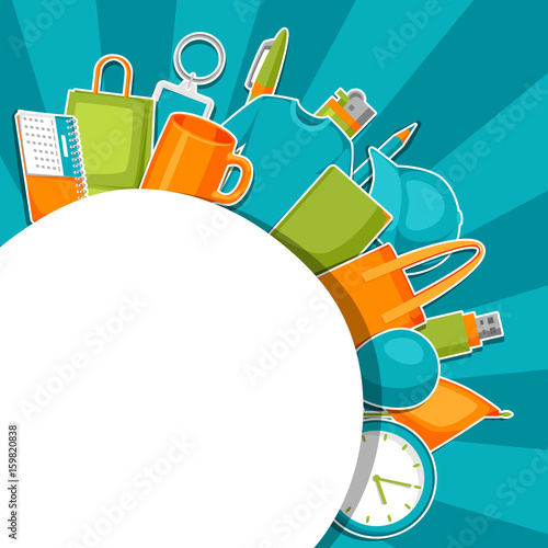 Advertising background with promotional gifts and souvenirs
