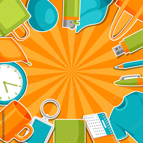 Advertising background with promotional gifts and souvenirs