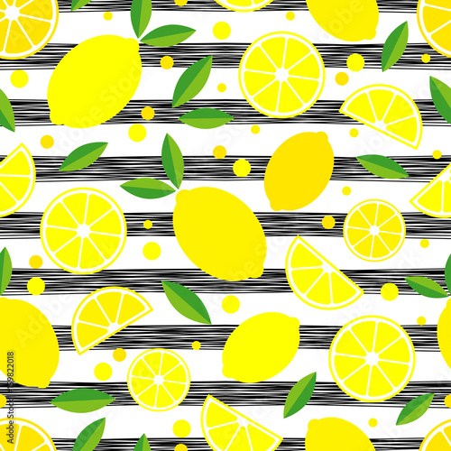 Seamless pattern with decorative lemons. Tropical fruits. Textile rapport.
