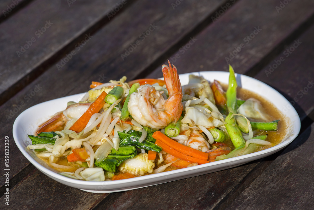 Thai food, seafood with vegetable spicy salad