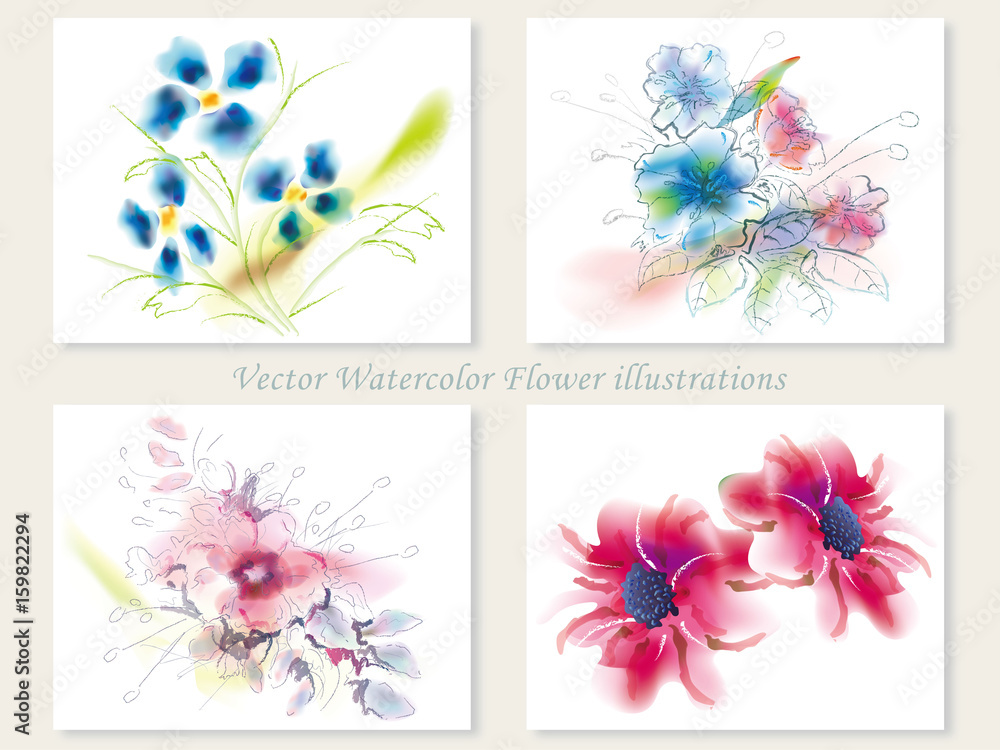 水彩風 花のイラストセット Stock ベクター Adobe Stock 水彩風 花のイラストセット Stock ベクター Adobe Stock