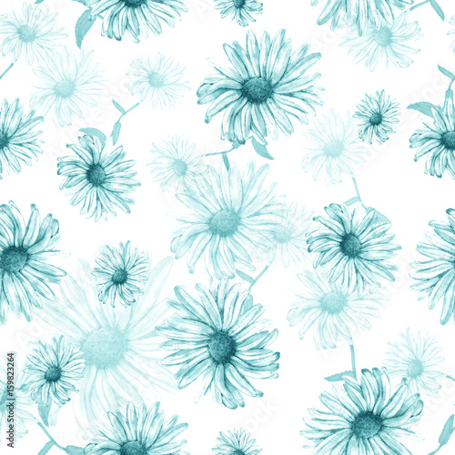 Seamless pattern of watercolor chamomile