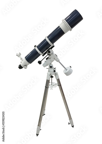blue telescope on a tripod isolated on white background