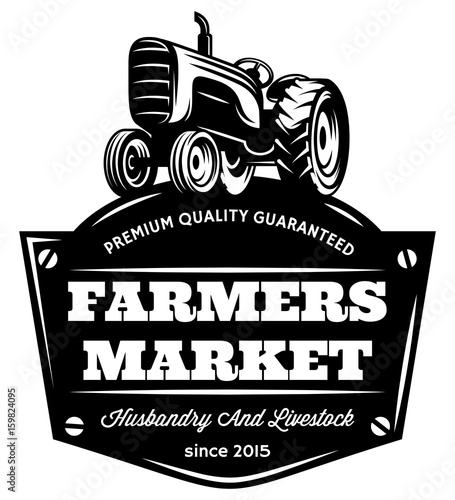 Vector monochrome pattern with vintage tractor on field