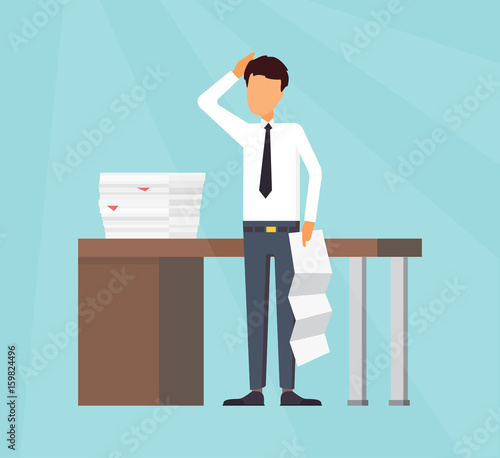 Paper work at office. Business man making a report.