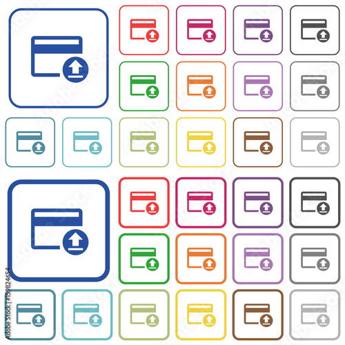 Credit card money deposit outlined flat color icons